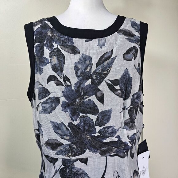 Adrianna Papell Black & Gray Floral Sleeveless Midi Dress Sz 14 Asymmetrical Hem - Picture 9 of 14